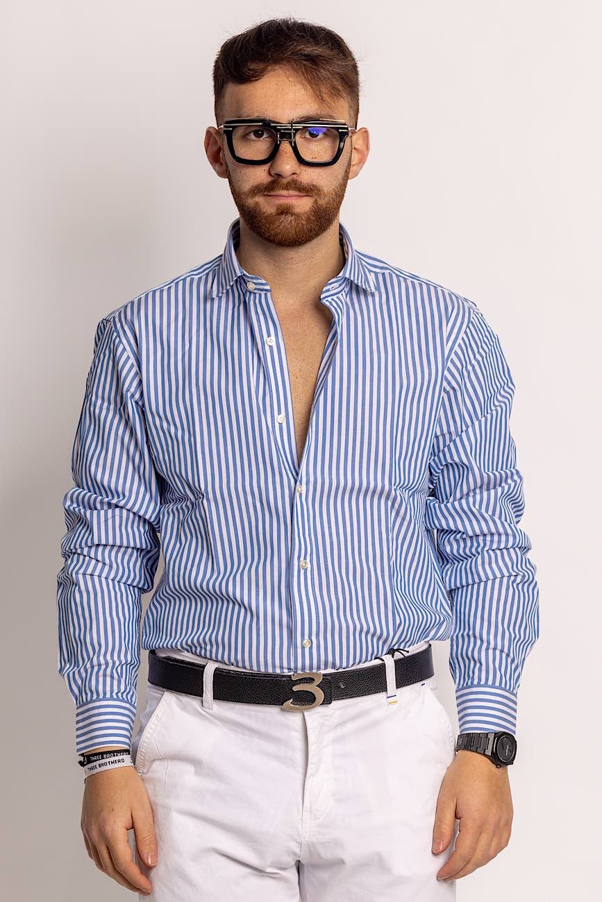 100% Cotton Semi Slim Wide Striped Shirt | Heavenly