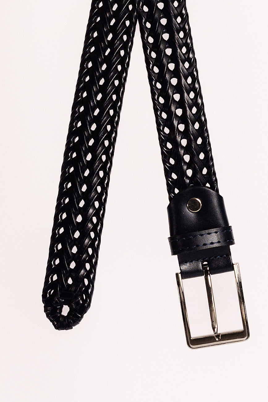 Faux Leather Braided Belt | Black