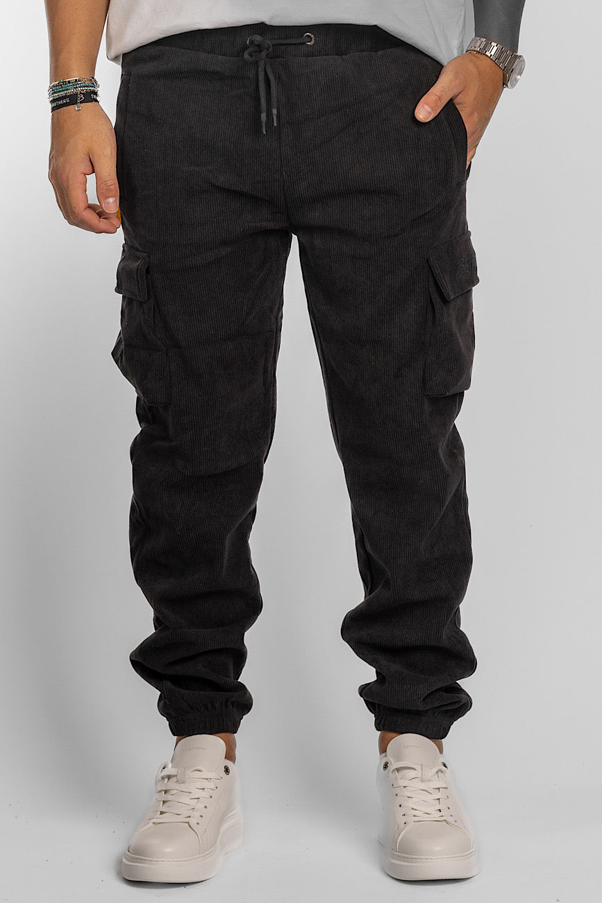 Cargo model velvet tracksuit trousers | Black