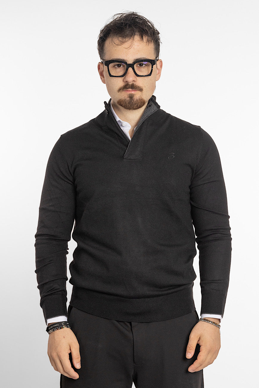 Pull en laine mélangée à demi-zip et bouton | <tc>"20€ de réduction au deuxième"</tc> | Noir