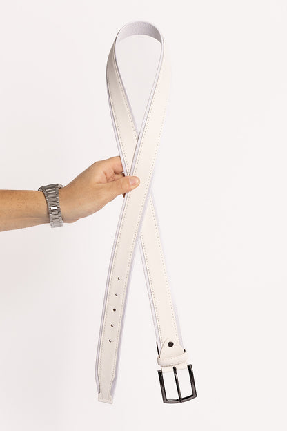 Double Fabric Faux Leather Belt | White