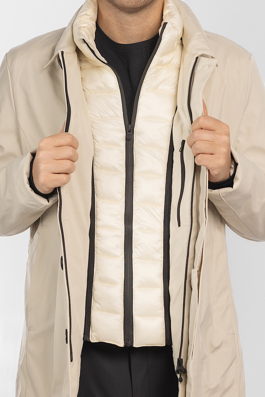 Padded Technical Fabric Trench | Cream