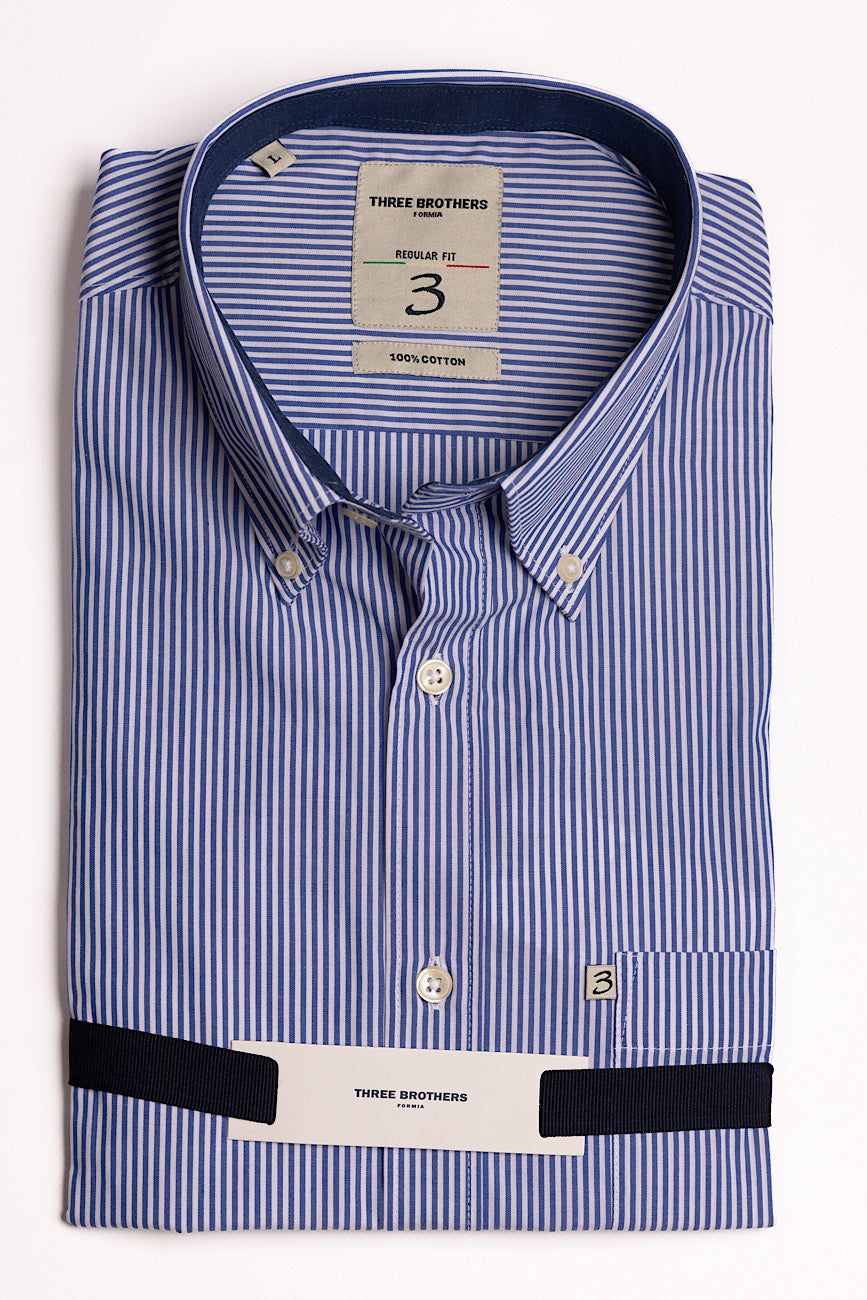 White-Blue Medium Striped Regular Fit Shirt