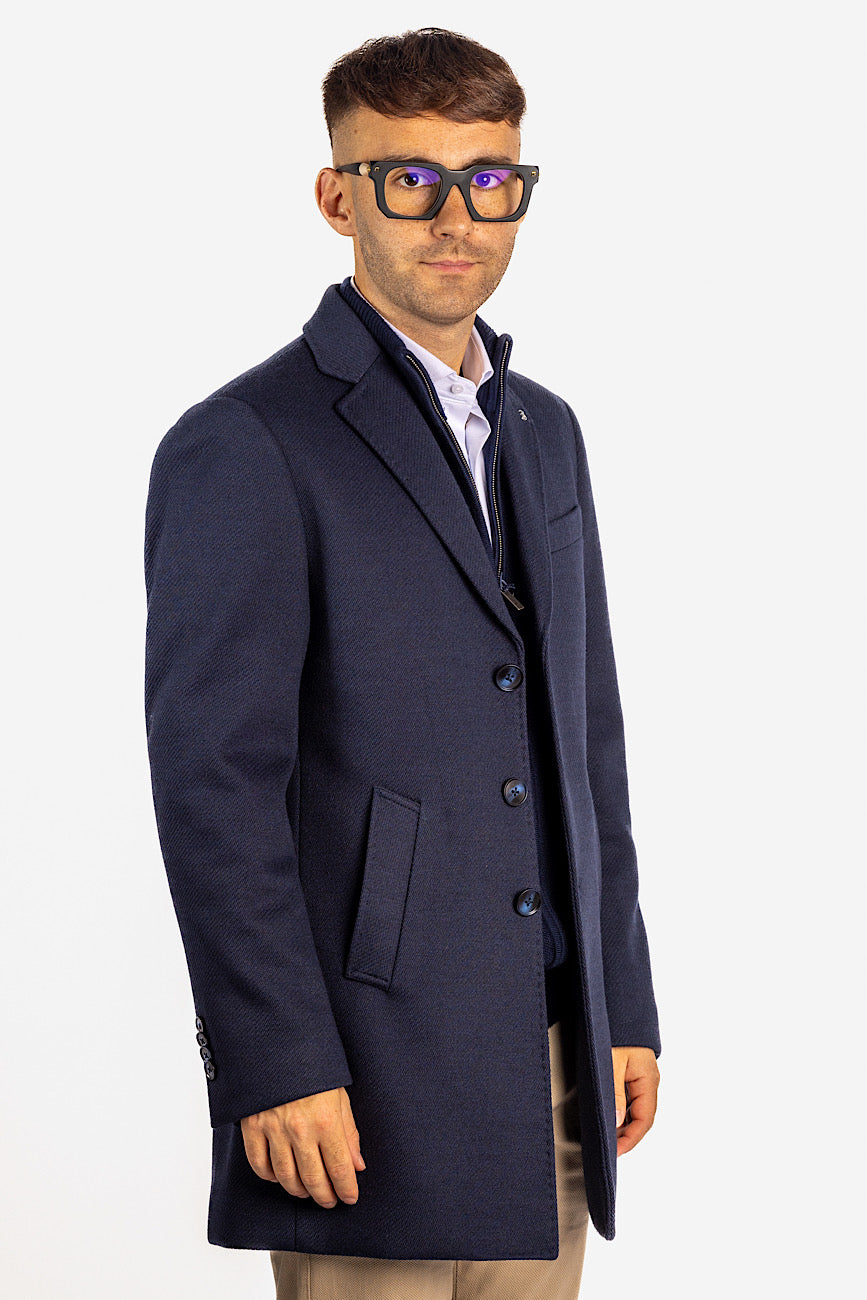 Cappotto Tessuto Spigato | Blu