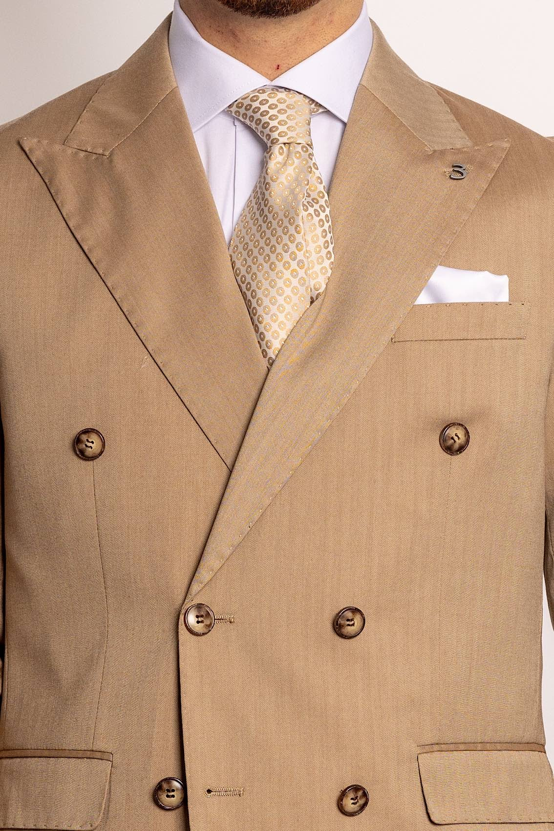 Matching Double-Breasted Pinstripe Suit | Beige