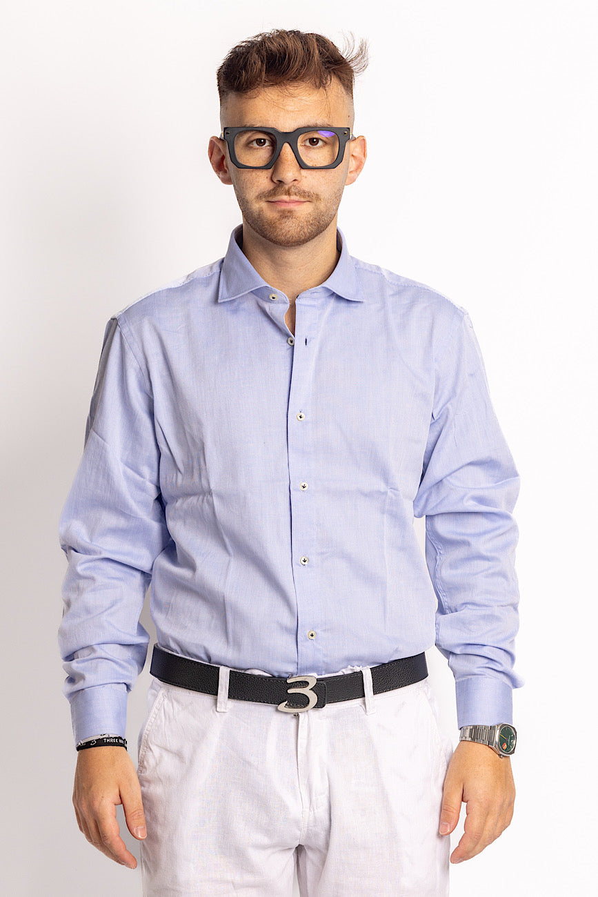 100% Cotton Shirt Worked in Semi Slim Dye | Light Blue