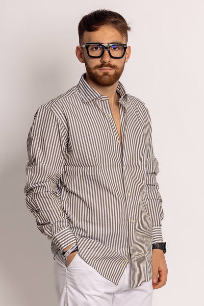 Camisa Rayas Anchas Semi Slim 100% Algodón | Verde oliva