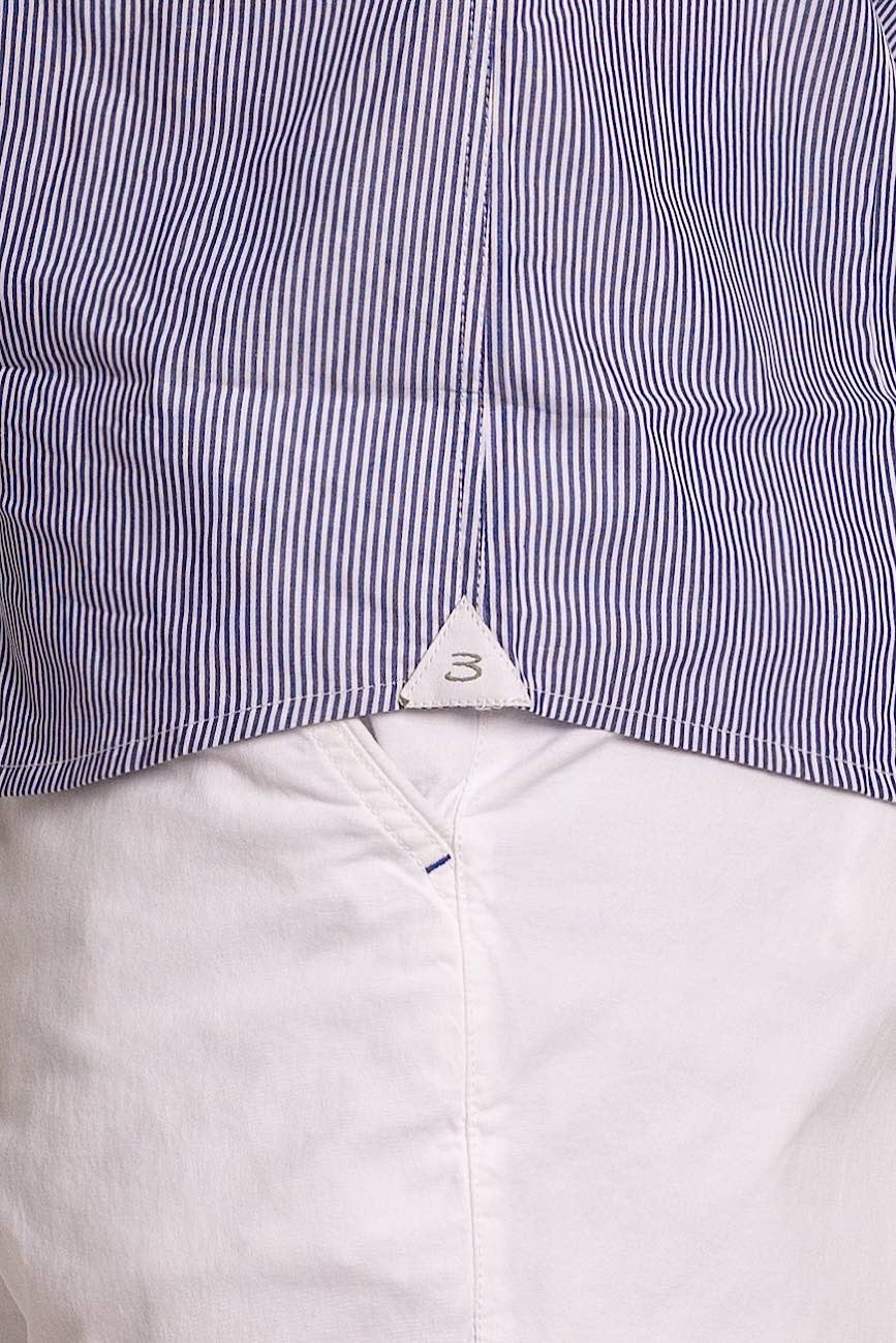 Camicia 100% Cotone Semi Slim Rigata Stretta | Blu