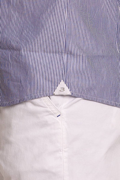 100% Cotton Semi Slim Narrow Striped Shirt | Blue