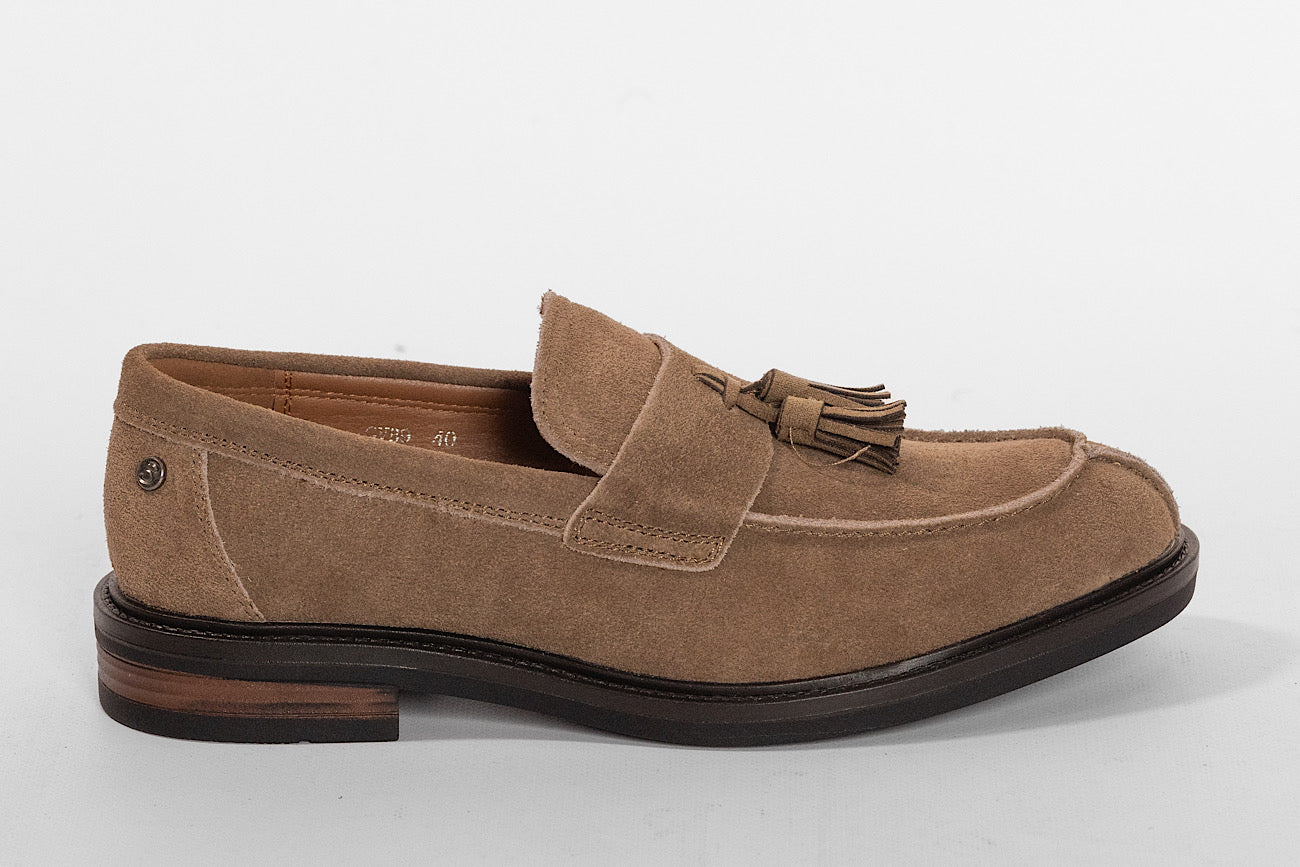 Genuine Leather Tassel Loafer | Khaki