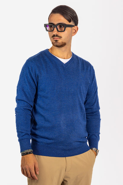 Pullover Collo a V Misto Lana 2 per €40 | Azzurro 03