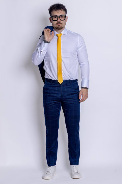 Two Button Prince of Wales Suit | Dark Blue