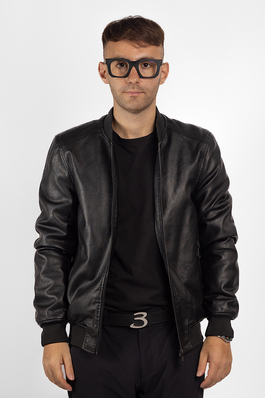 Padded Leather Bomber | Black