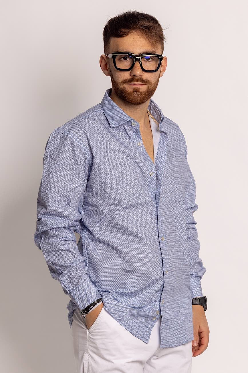 100% Cotton Semi Slim Patterned Shirt | Celestial Blue Partridge Eye