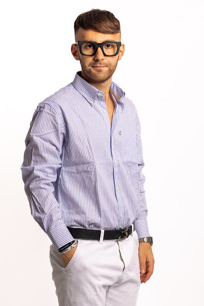 Chemise Regular Fit à larges rayures blanc-bleu clair