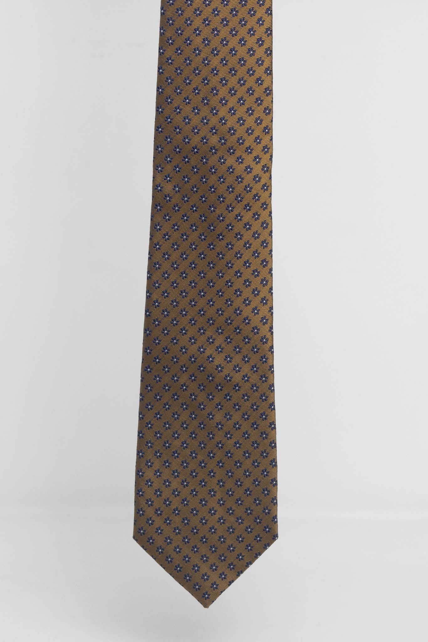 Cravatta Tre Pieghe Fantasia Fiore Fondo Ruggine e Blu | 2 Per €20