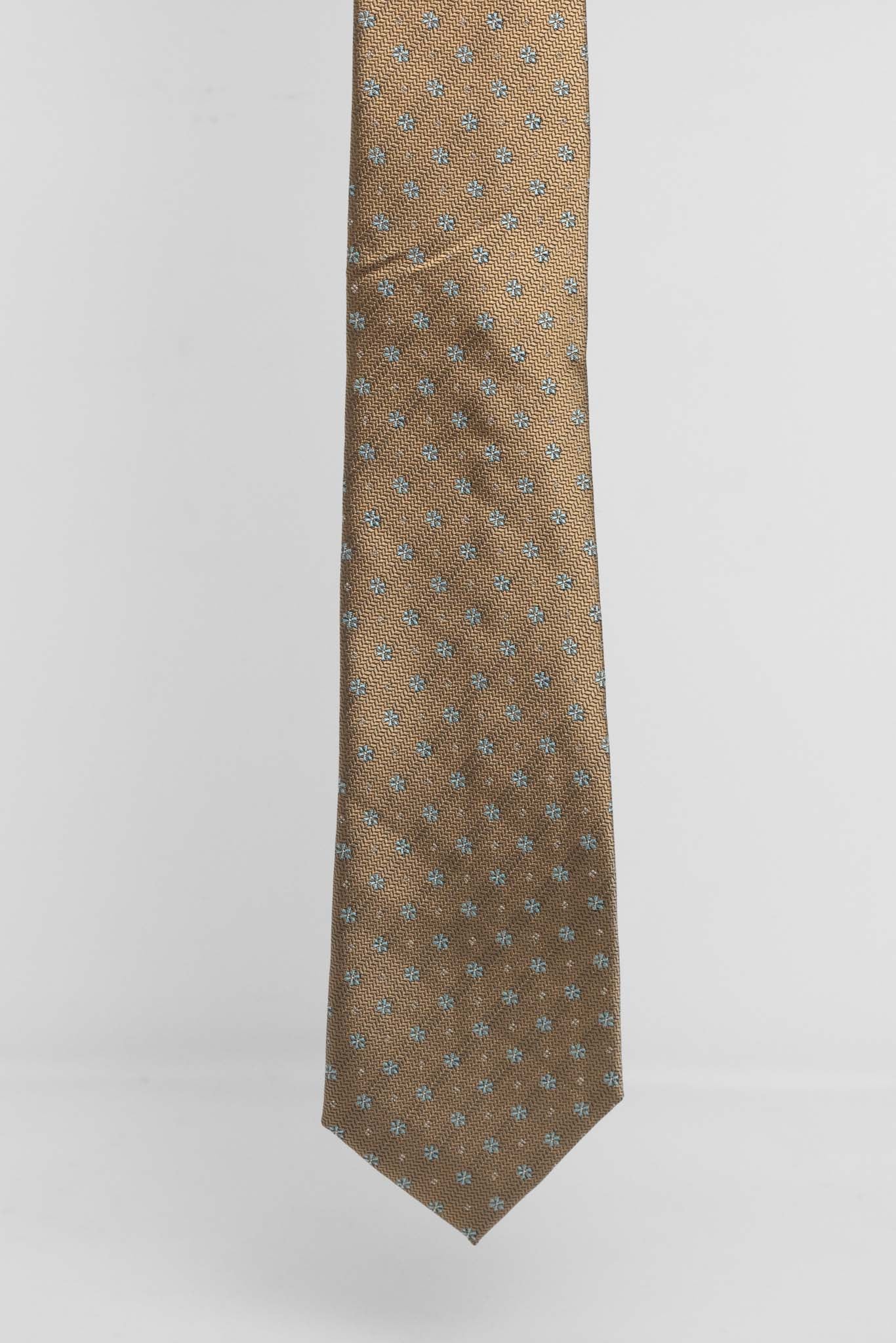 Cravatta Tre Pieghe Fantasia Fiorellini e Pois Fondo Beige e Verde | 2 Per €20