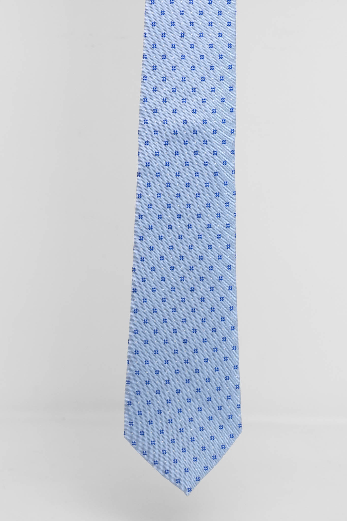 Cravatta Tre Pieghe Fantasia Unica Fiorellini Blu Fondo Celeste | 2 Per €20