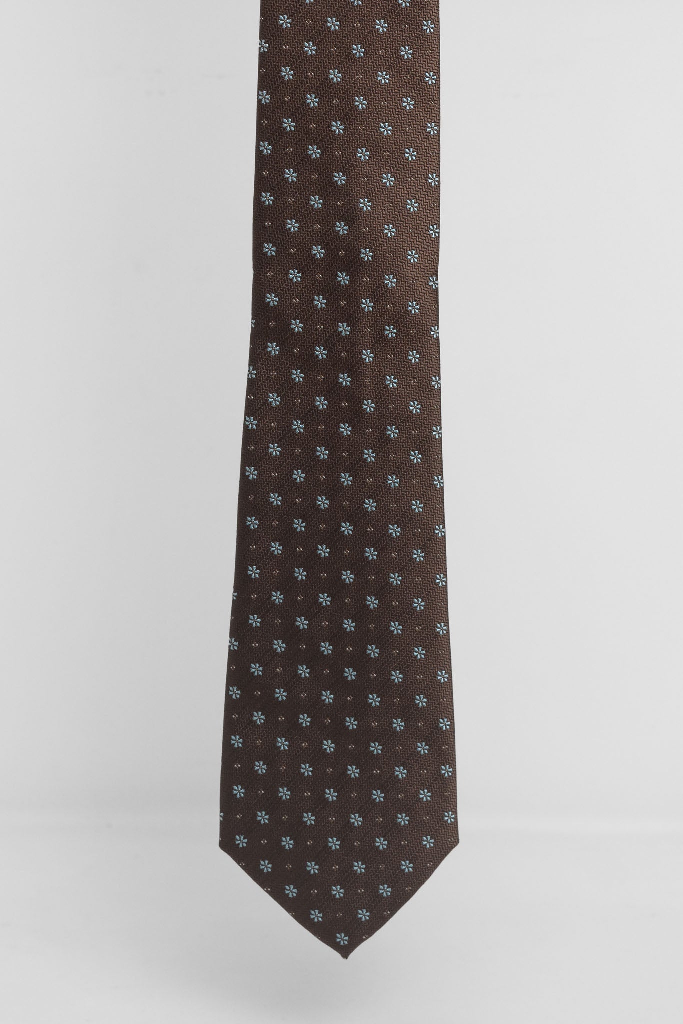 Cravatta Tre Pieghe Fantasia Fiorellini e Pois Fondo Marrone e Verde | 2 Per €20
