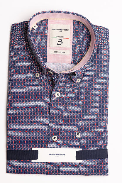 Regular Fit Blue and Red Patterned Shirt