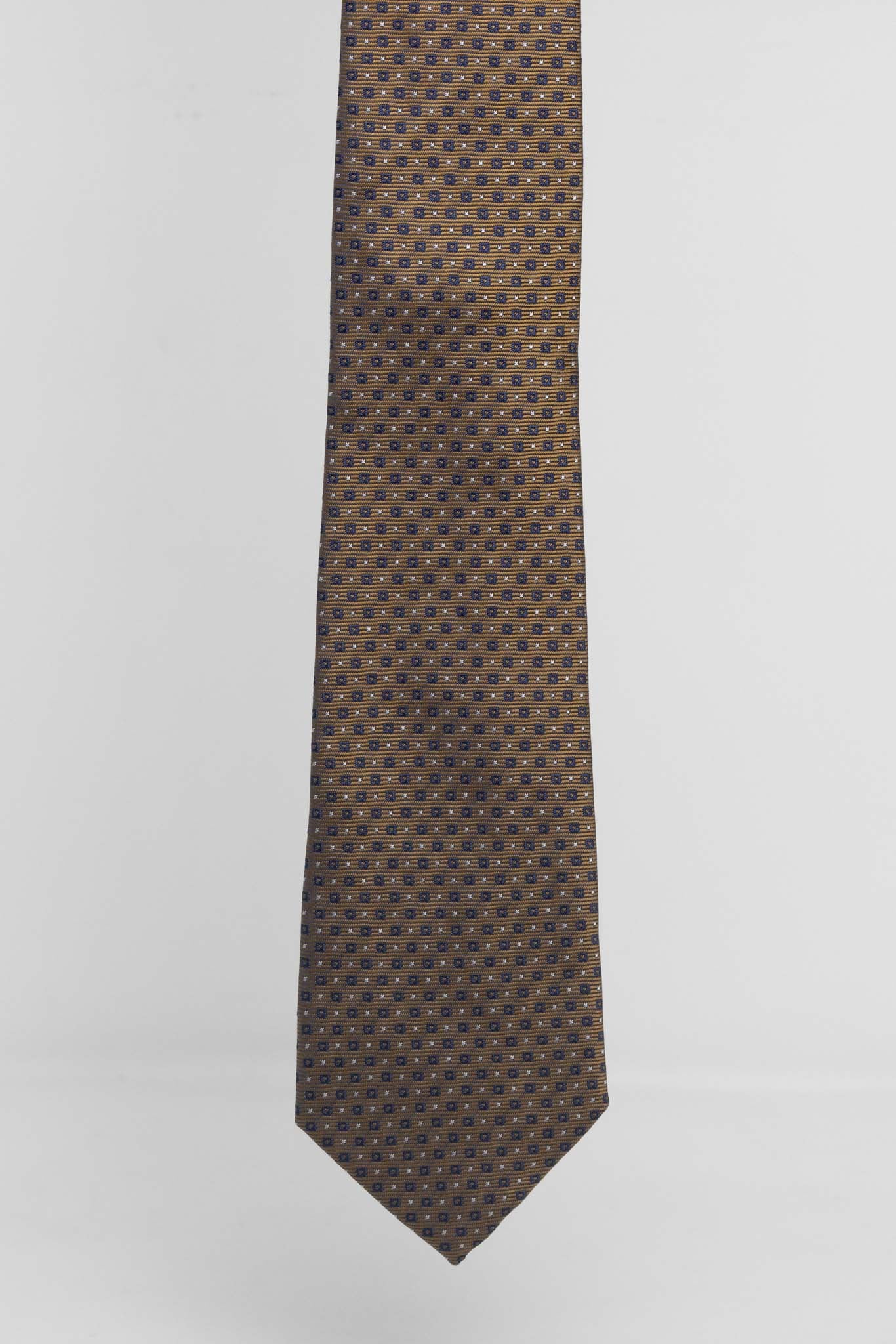 Cravatta Tre Pieghe Rombetti e Pois Bianchi su Fondo Ruggine | 2 Per €20