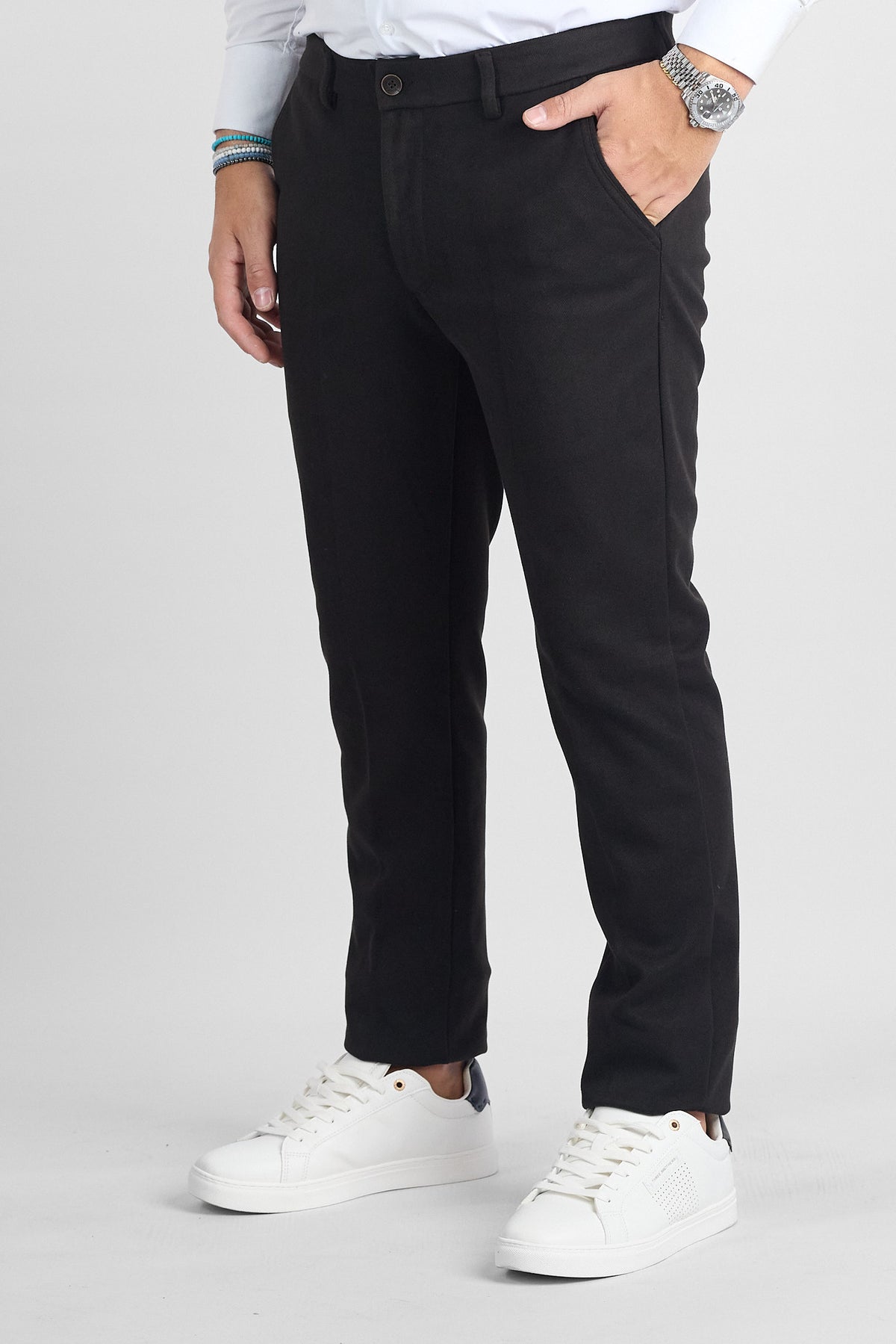 Pantalone Effetto Lana Slim 101P | 2 per €60 | Nero