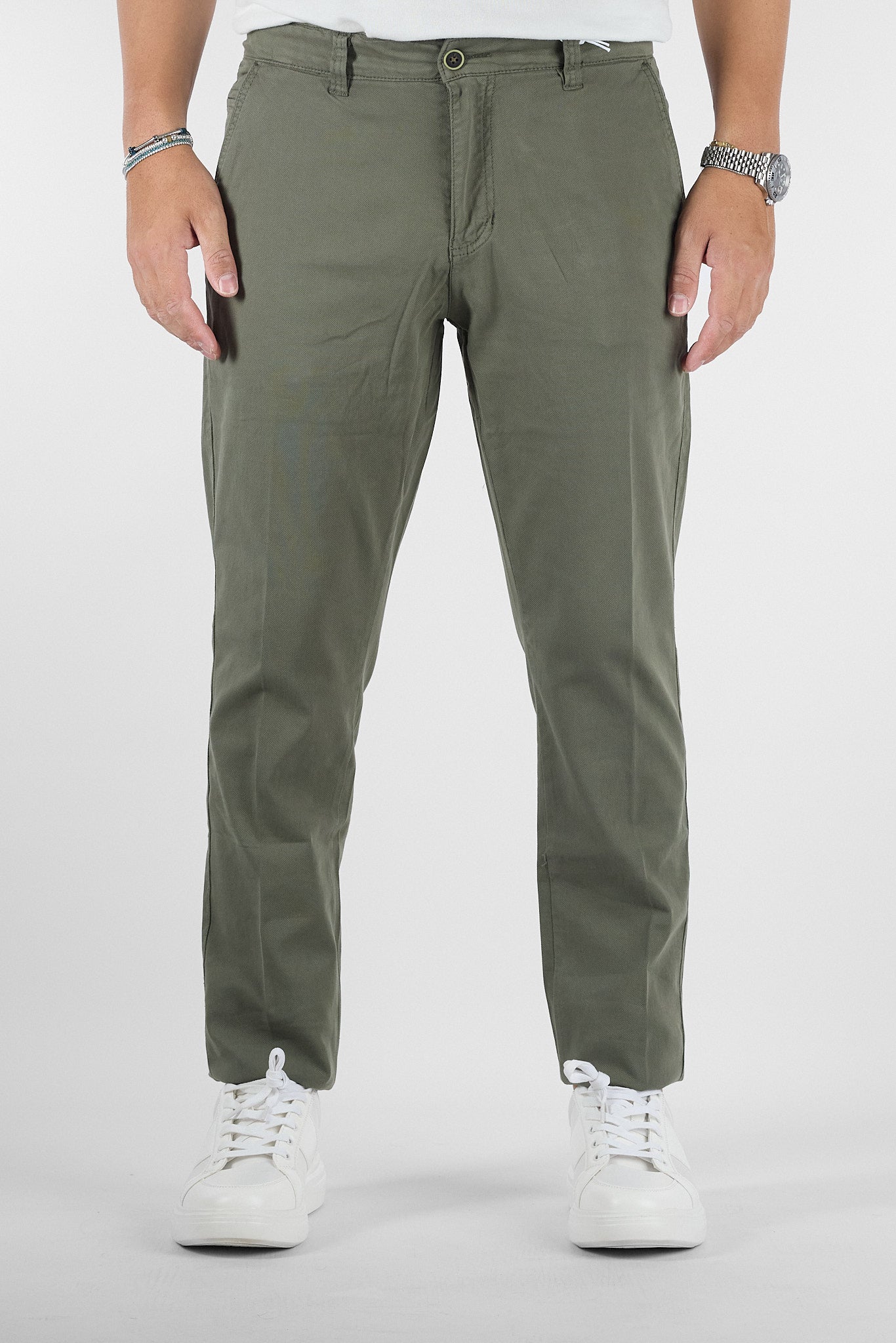 Pantalone Piquet Slim B016 | 2 per €50 | Verde Militare