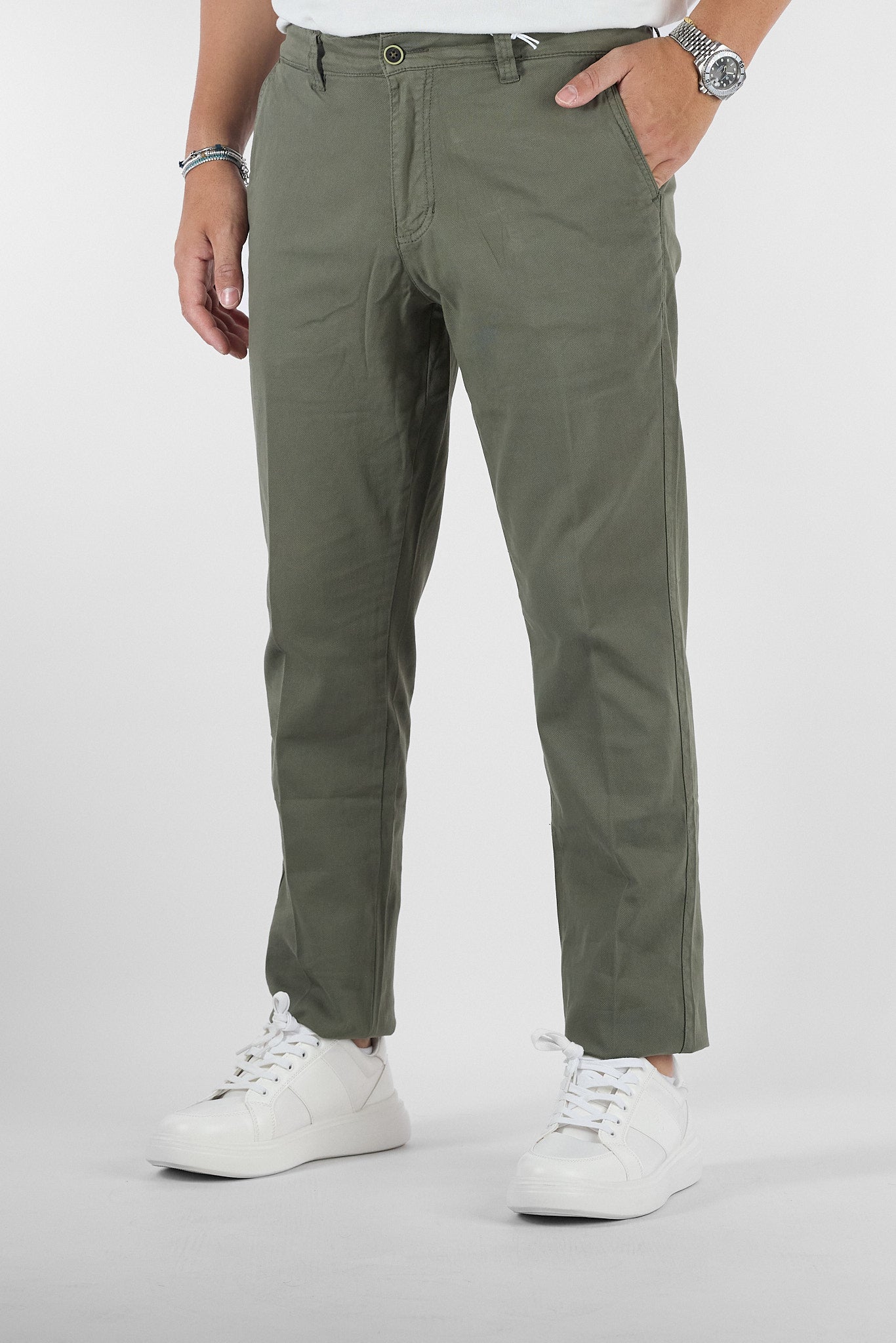 Pantalone Piquet Slim B016 | 2 per €50 | Verde Militare