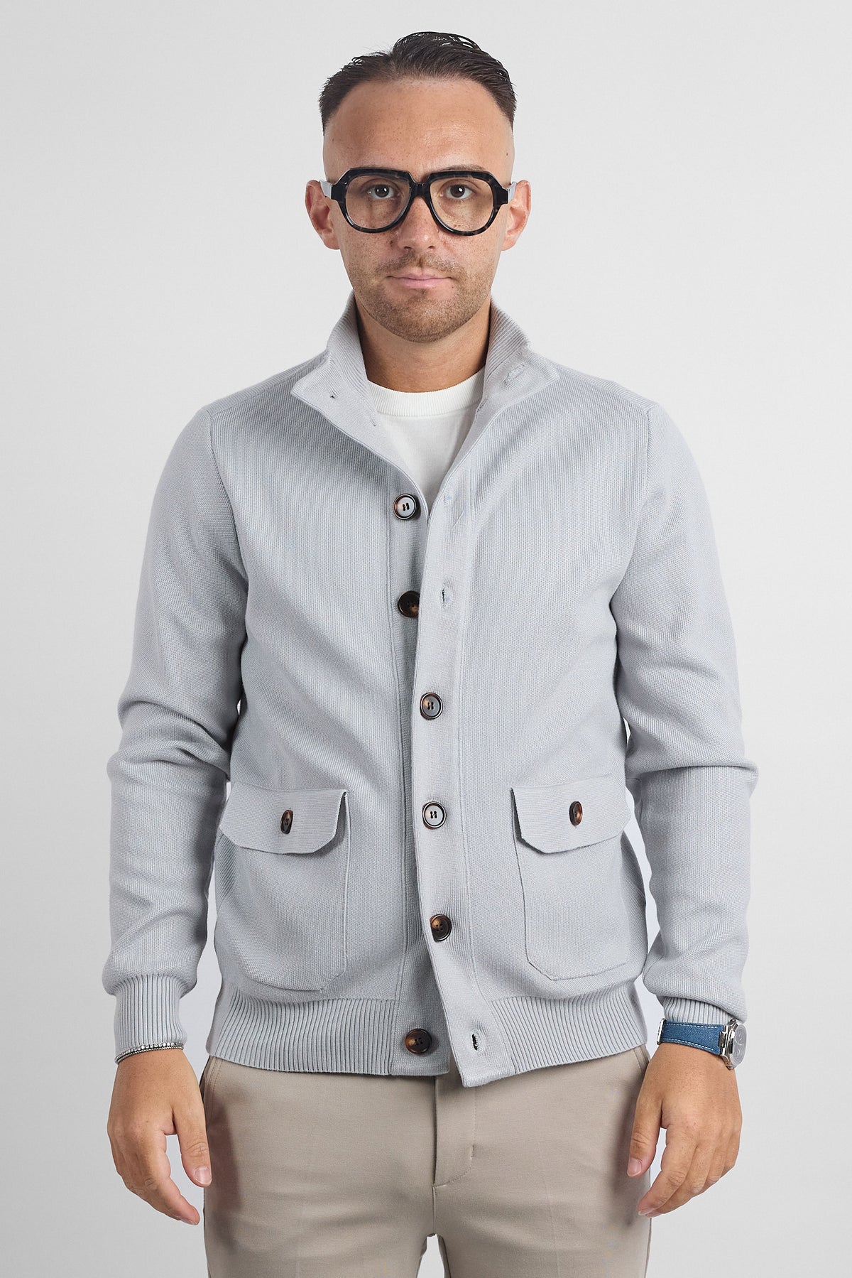 Cardigan Bottoni e Tasche 251069 | Ghiaccio