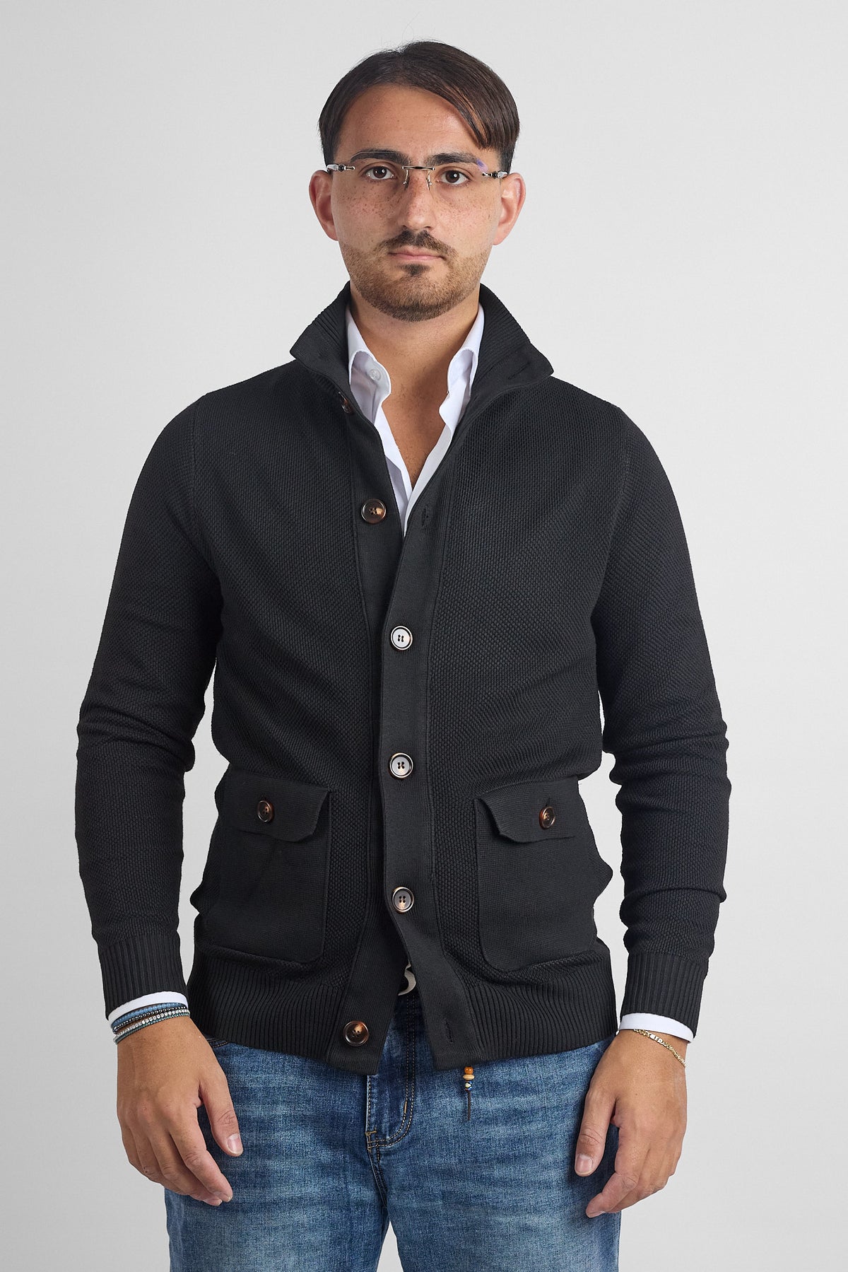 Cardigan Bottoni e Tasche Nido D'Ape 261460 | Nero