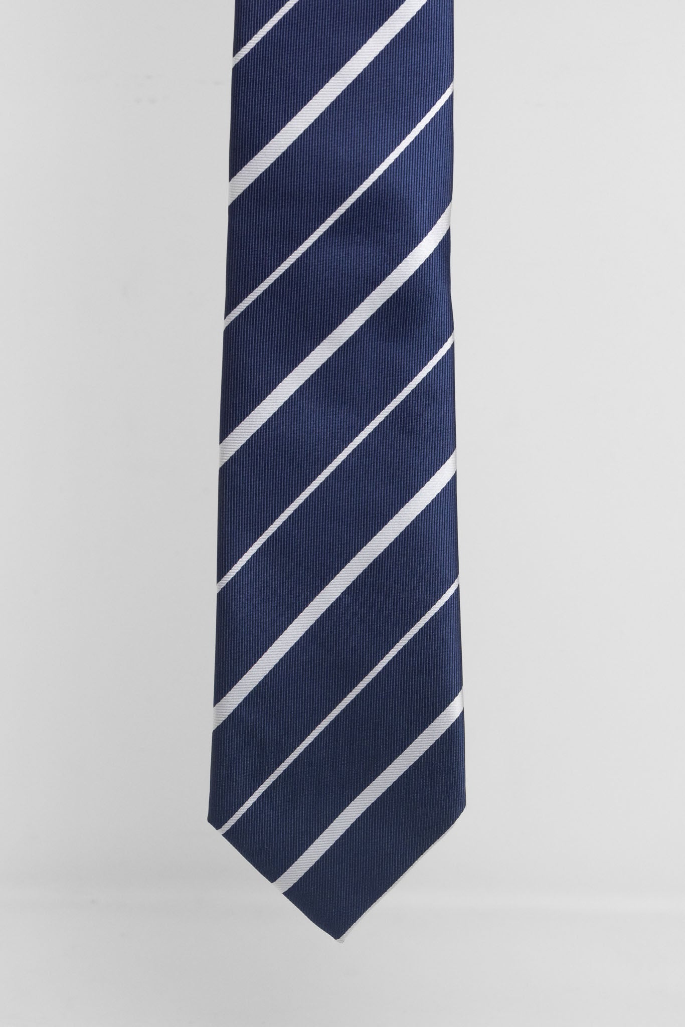 Cravatta Tre Pieghe Regimental Fondo Blu Riga Bianca | 2 Per €20