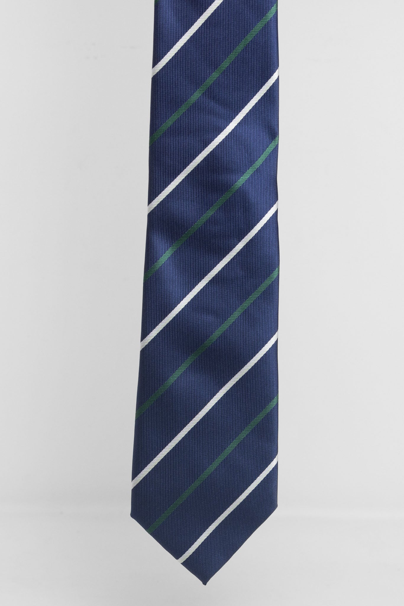 Cravatta Tre Pieghe Regimental Fondo Blu Riga Bianca e Verde | 2 Per €20