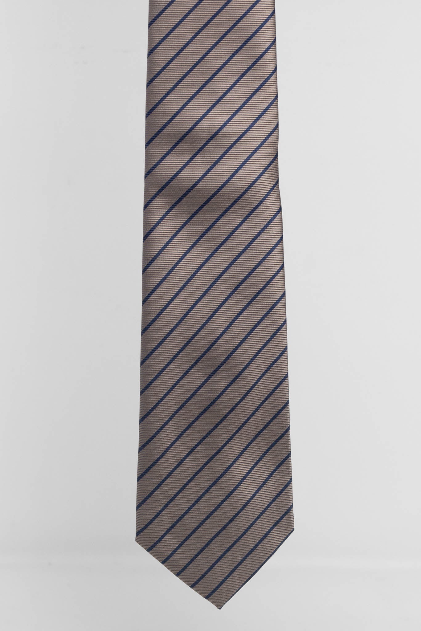 Cravatta Tre Pieghe Regimental Stretta Fondo Beige Riga Blu | 2 Per €20