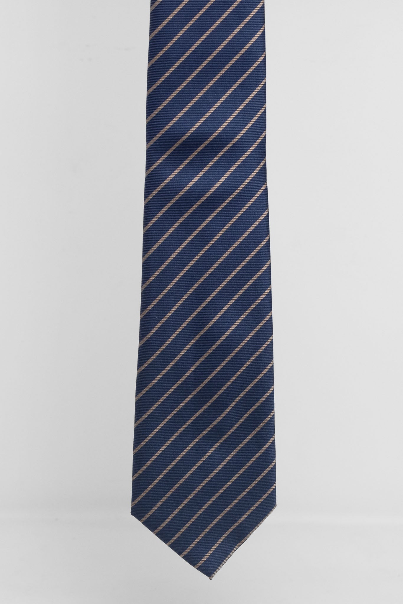 Cravatta Tre Pieghe Regimental Stretta Fondo Blu Riga Beige | 2 Per €20