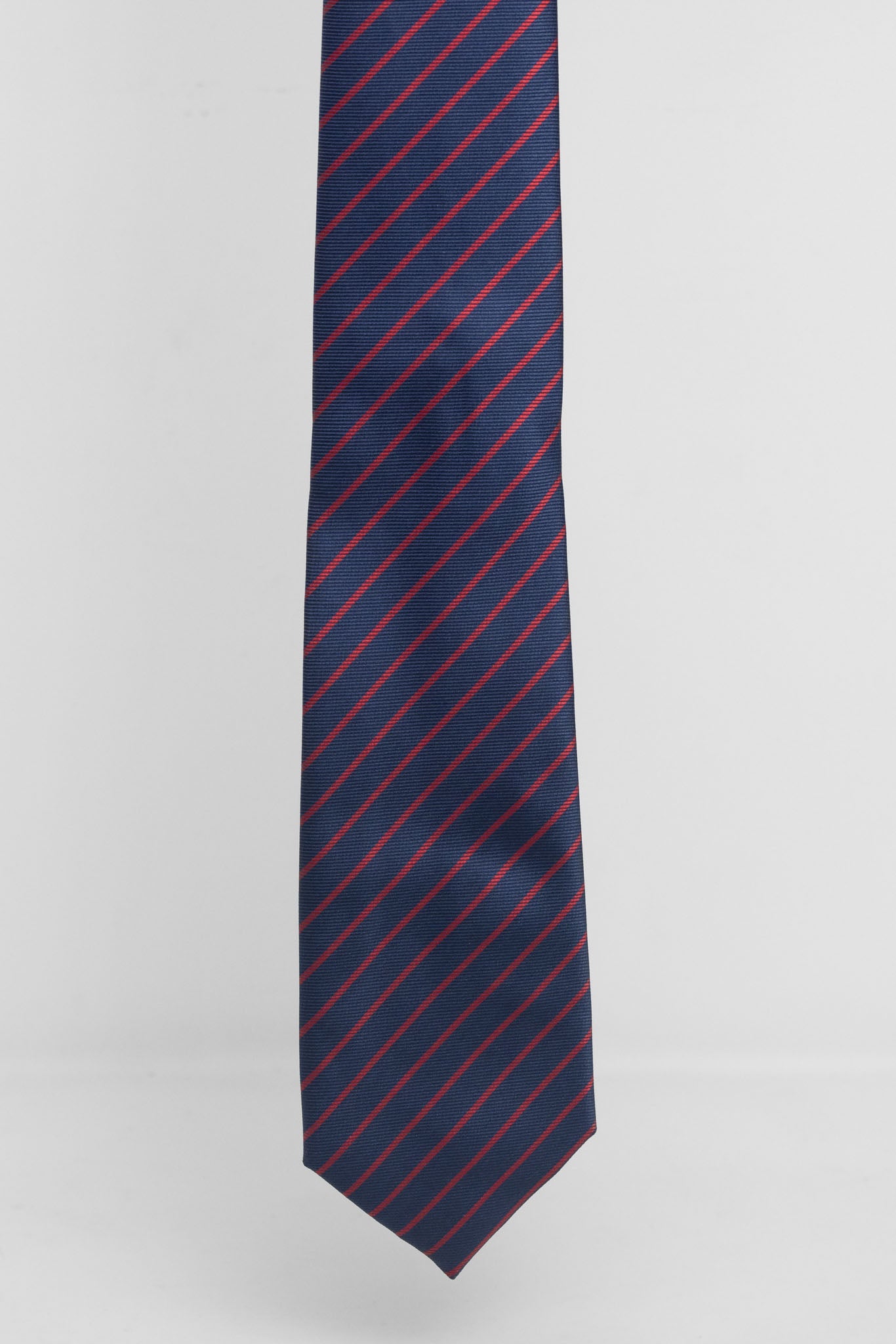 Cravatta Tre Pieghe Regimental Stretta Fondo Blu Riga Rossa | 2 Per €20