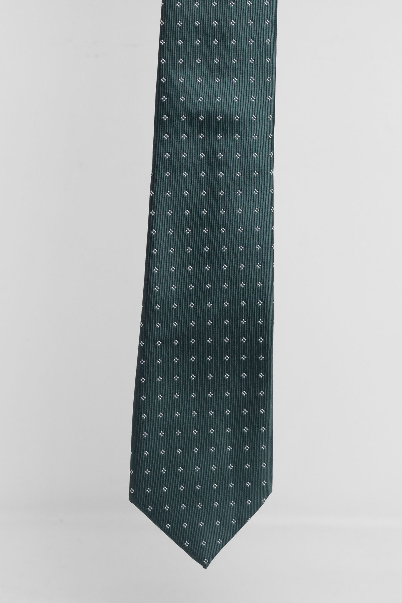 Cravatta Tre Pieghe Rombetti Bianchi su Fondo Verde | 2 Per €20