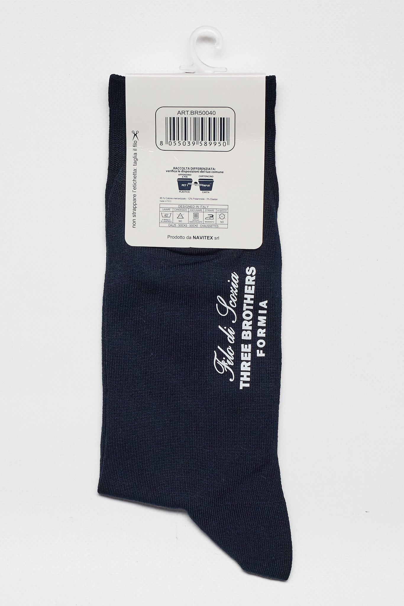 3 Calze Corte | Filo Di Scozia - Rimagliato a Mano | Blu