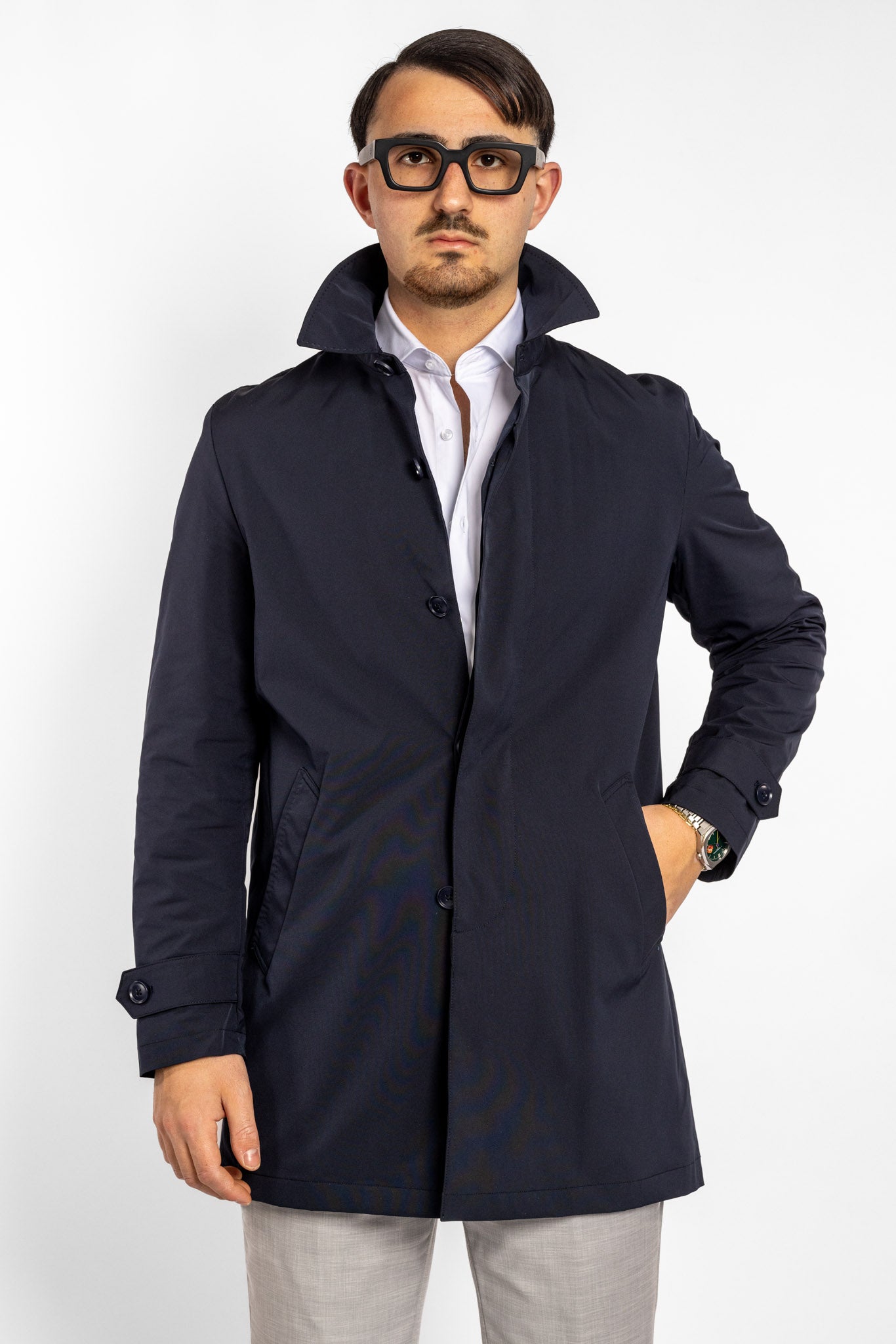 Unlined Technical Fabric Trench Coat | Blue