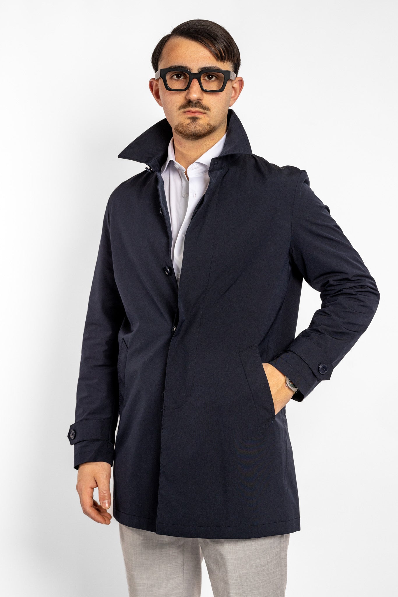 Unlined Technical Fabric Trench Coat | Blue