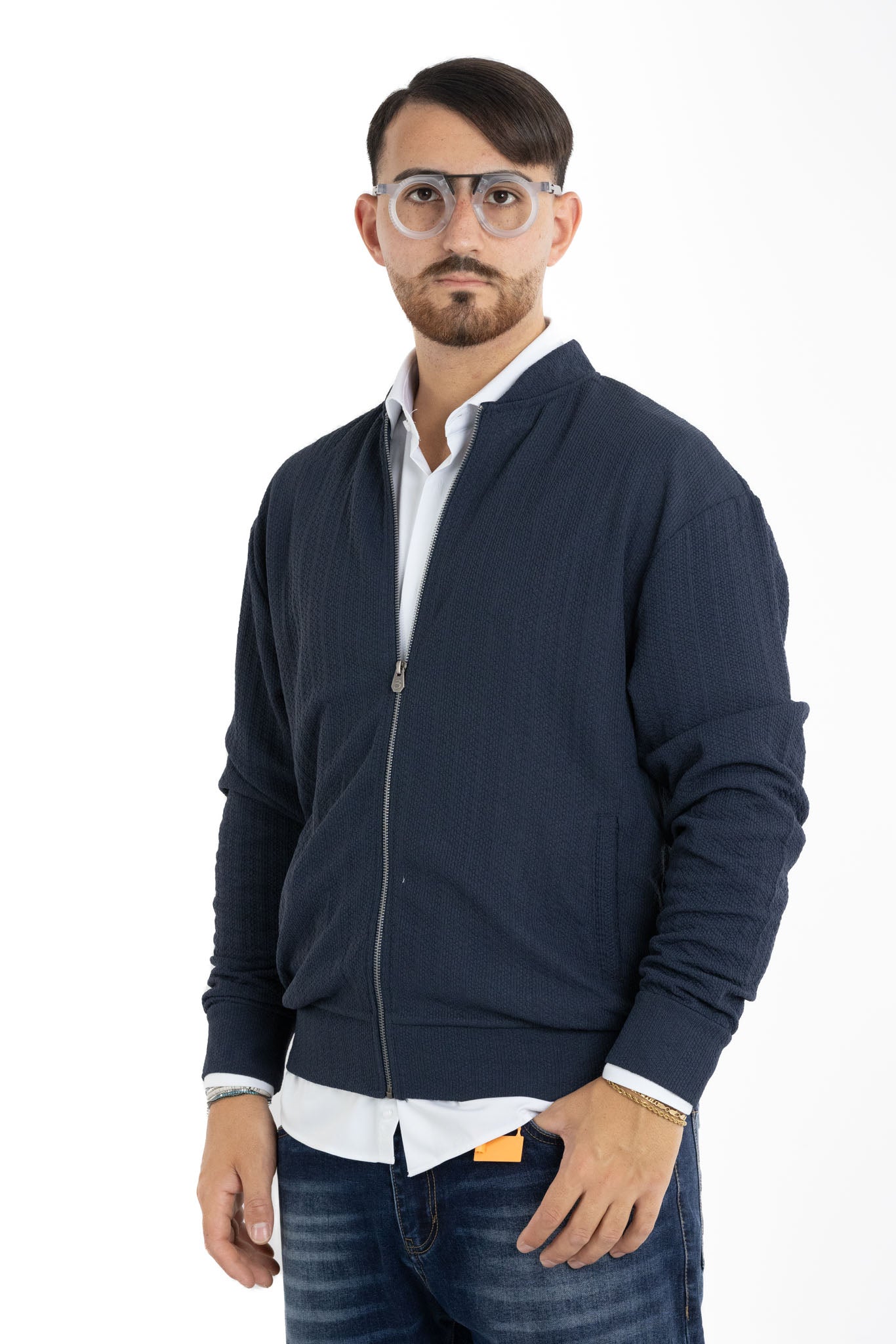 Cardigan Baseball con Zip Lavorato 105 | 2 per €40 | Blu