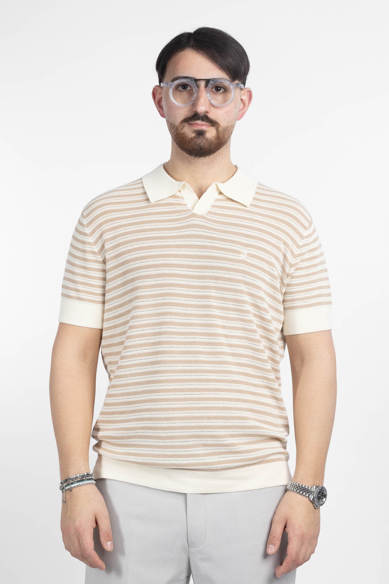 Polo Derby a Righe Traforata | 2 per €60 | Panna