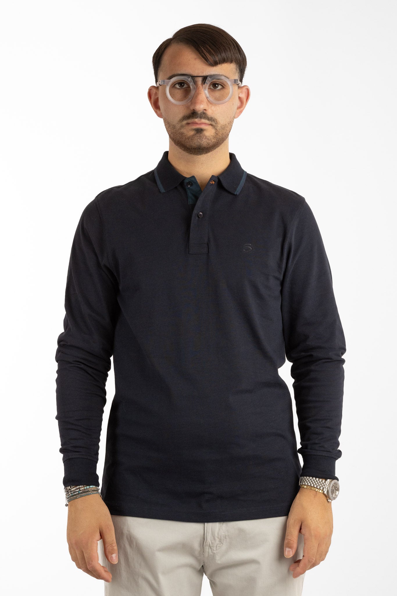 Long-Sleeved Warm Cotton Basic Polo | 2 for €50 | Blue
