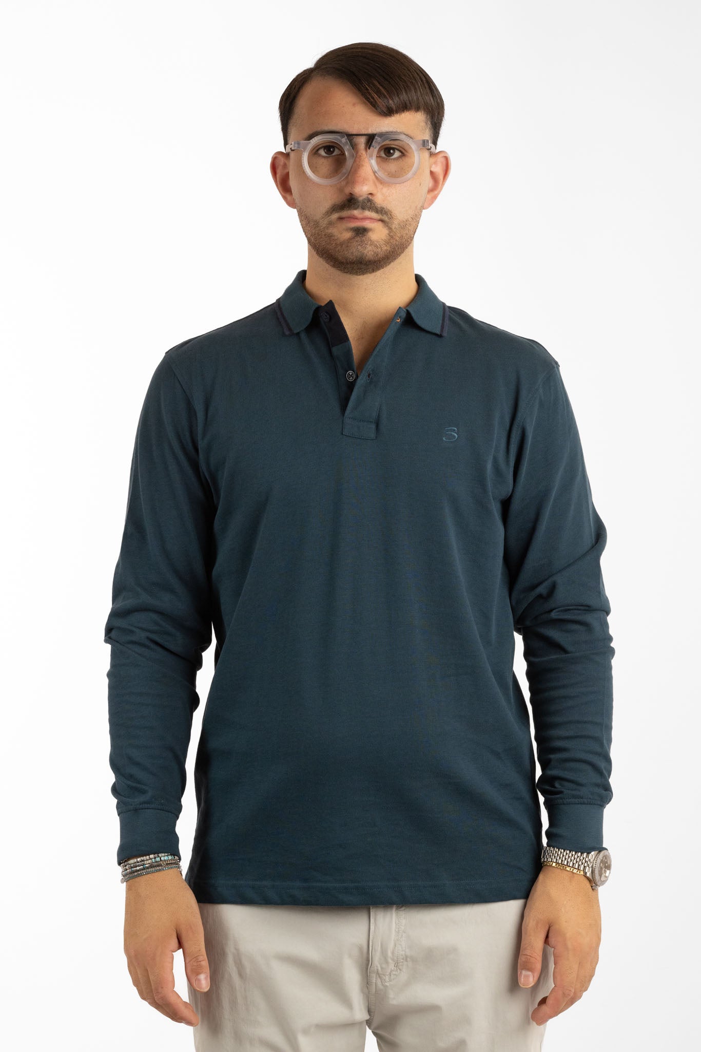 Basic Cotton Long-Sleeve Polo | 2 for €50 | Petrol