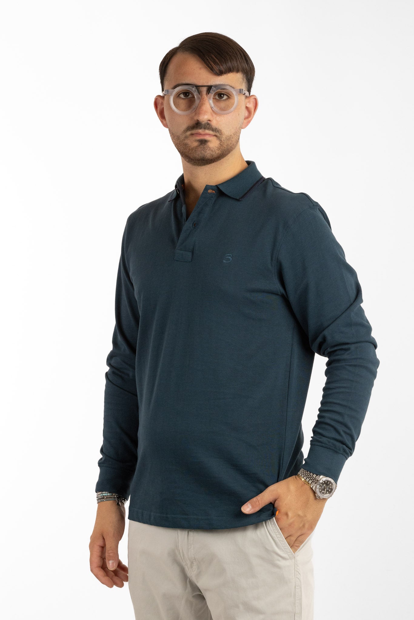 Basic Cotton Long-Sleeve Polo | 2 for €50 | Petrol