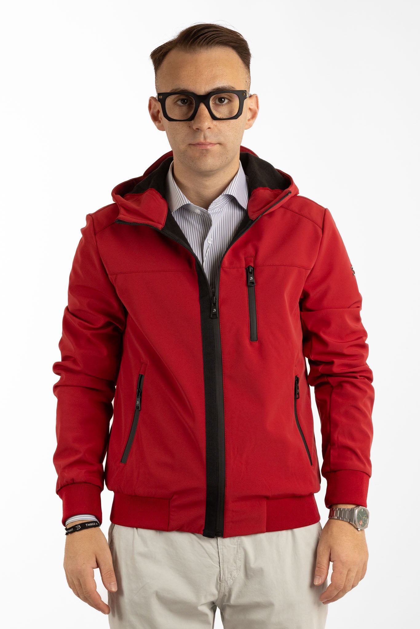 Mutino Water-Repellent Bomber Jacket with Hood | Red