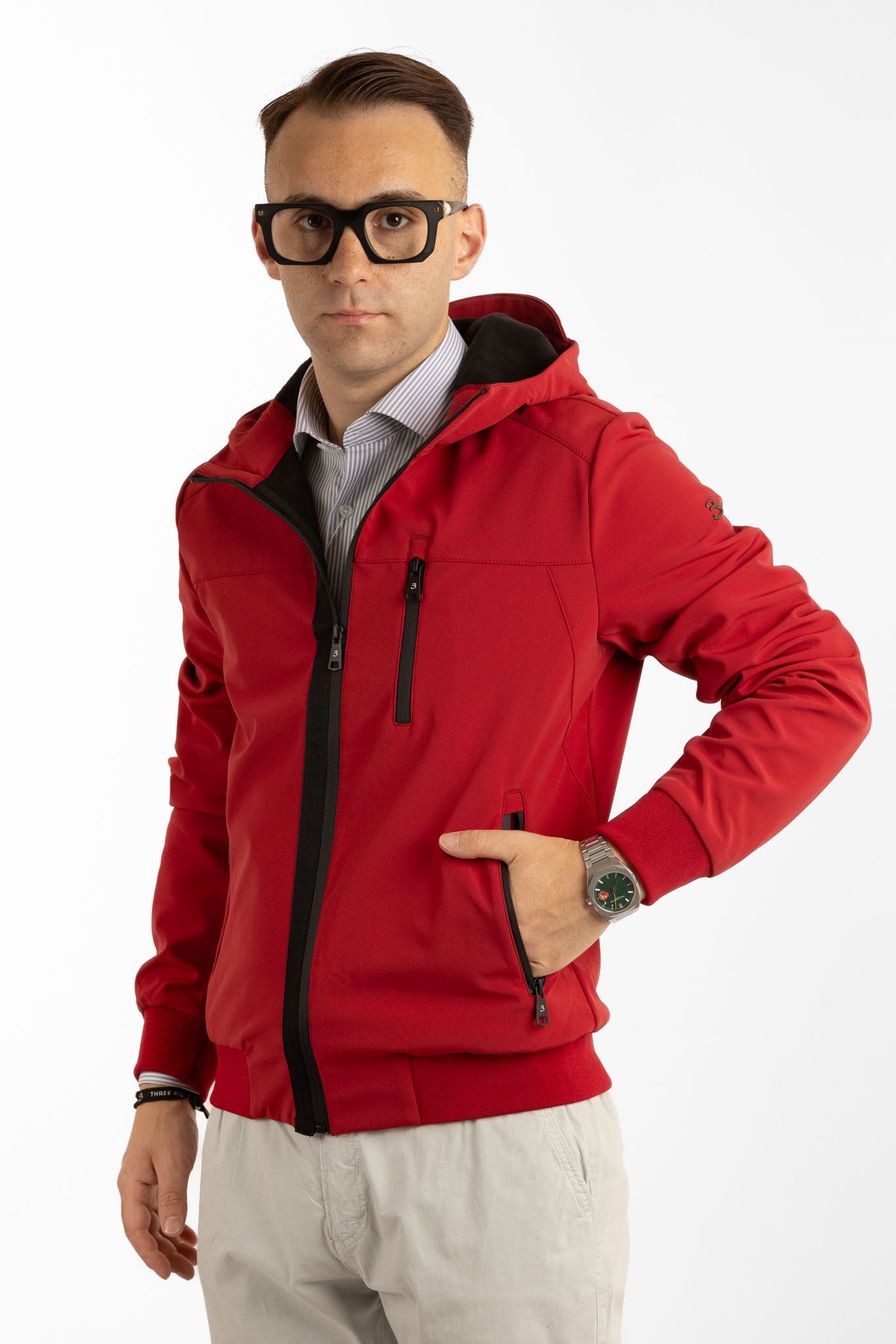 Mutino Water-Repellent Bomber Jacket with Hood | Red