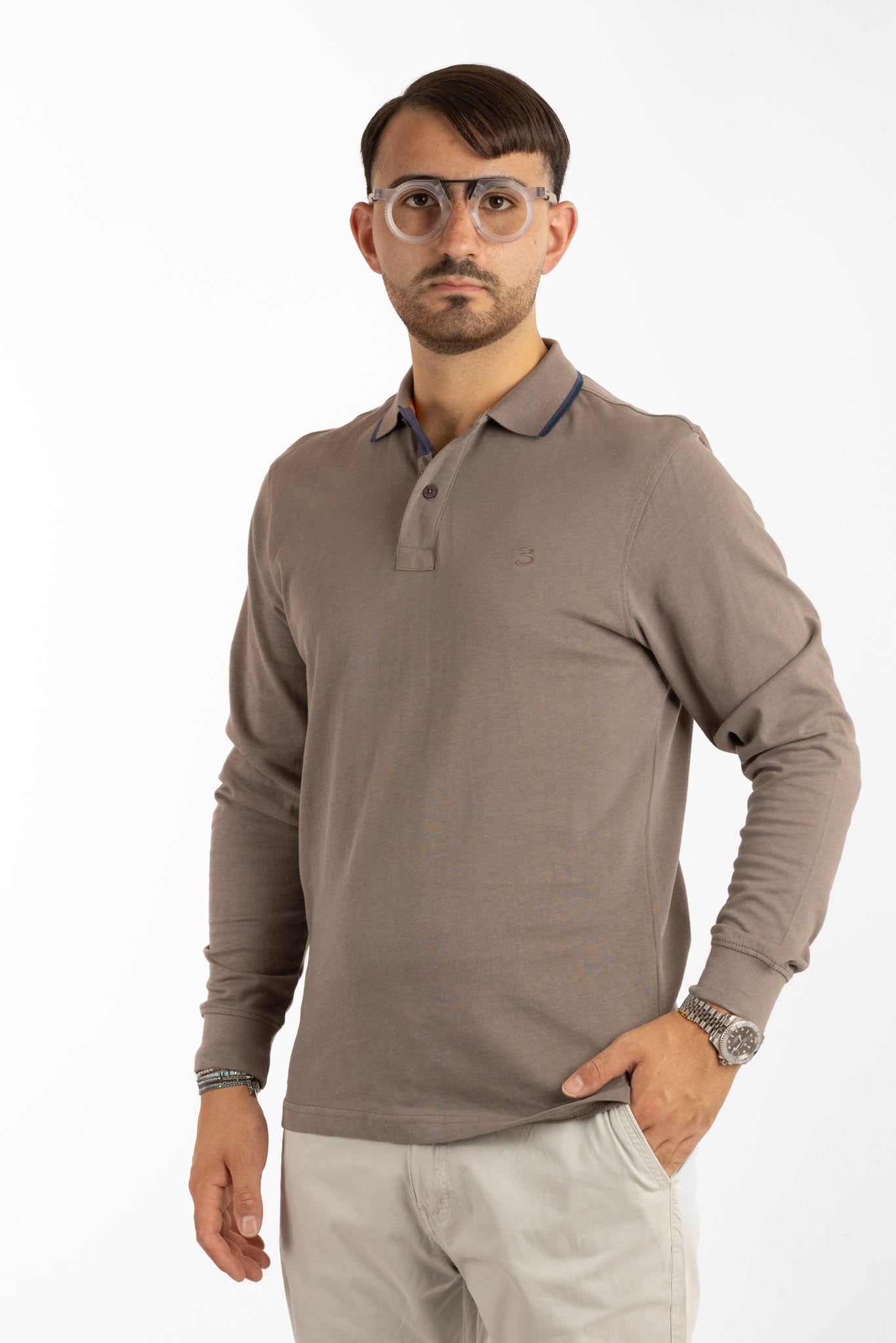 Long-Sleeved Warm Cotton Basic Polo | 2 for €50 | Grey