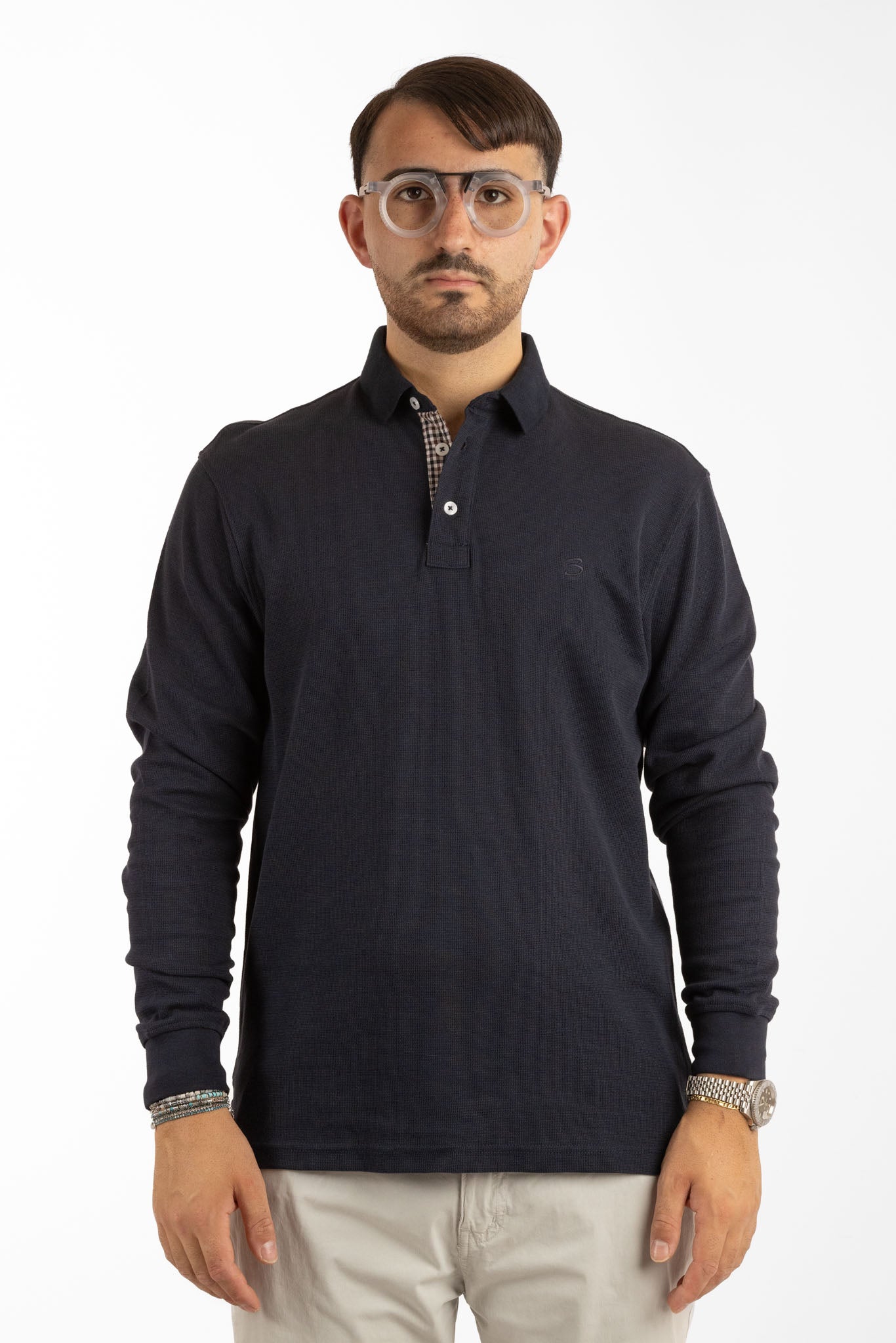 Warm Cotton Polo Shirt with Contrast Collar | 2 for €50 | Blue