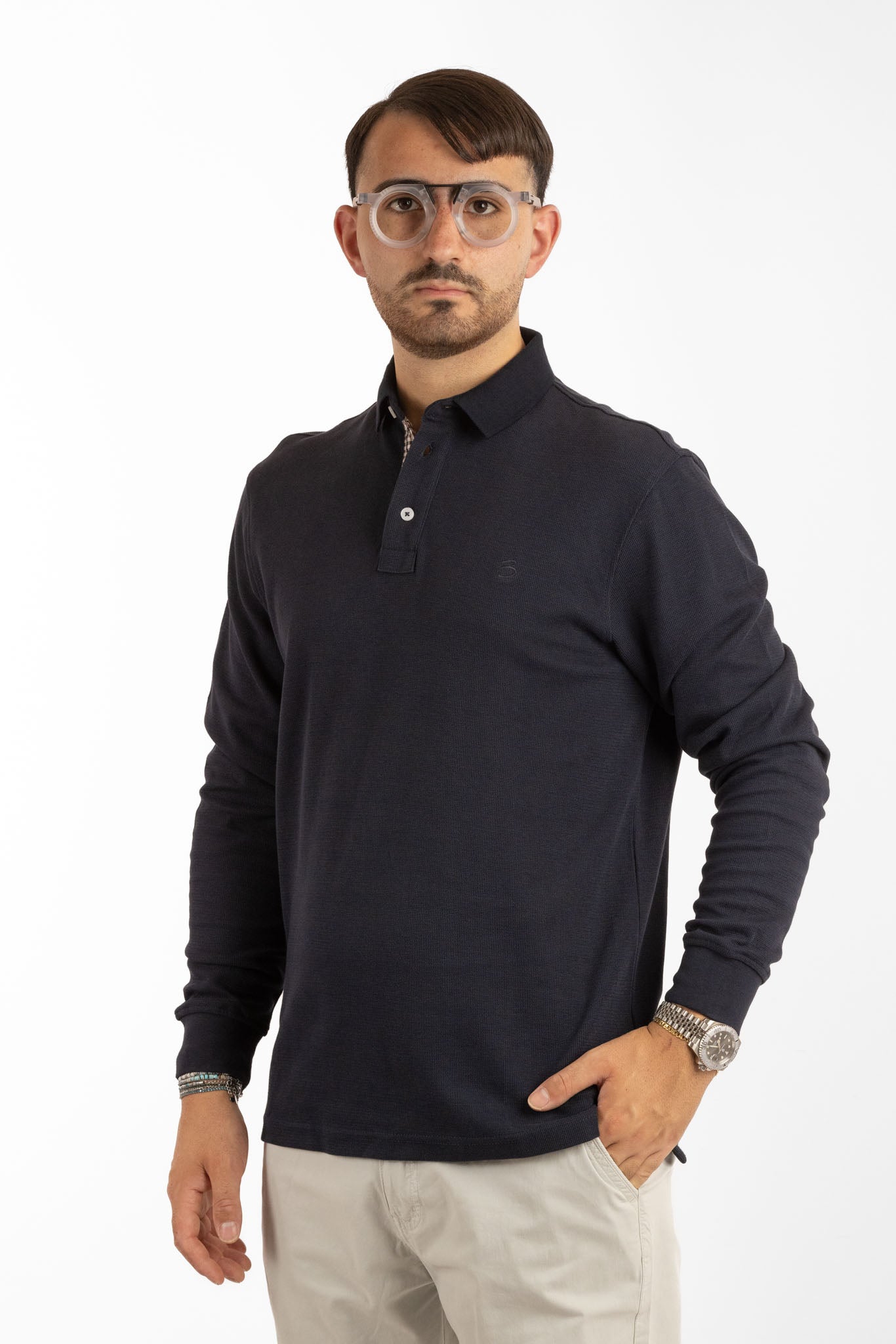 Warm Cotton Polo Shirt with Contrast Collar | 2 for €50 | Blue