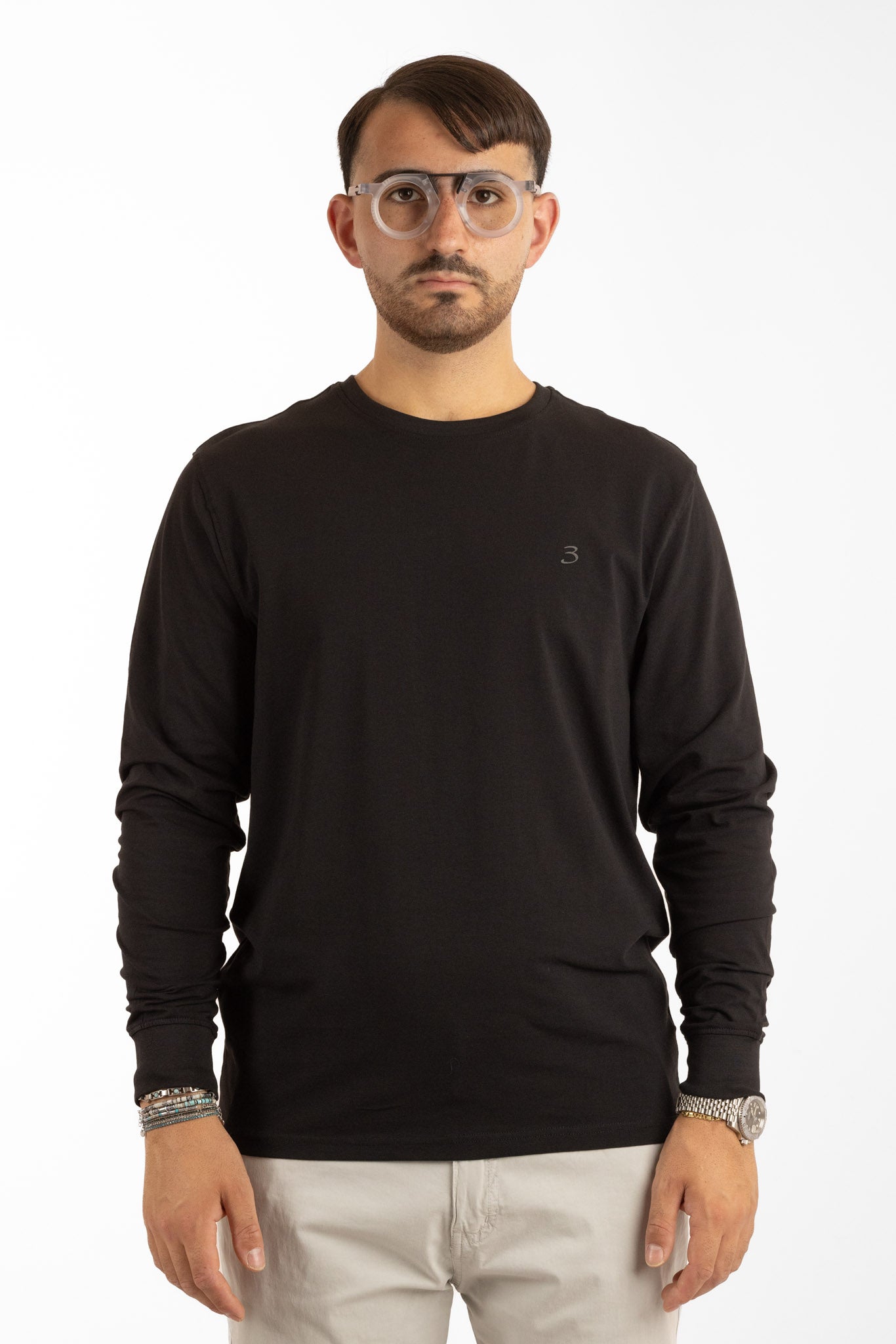 T-Shirt Manica Lunga Caldo Cotone Basic | 2 per €40 | Nera